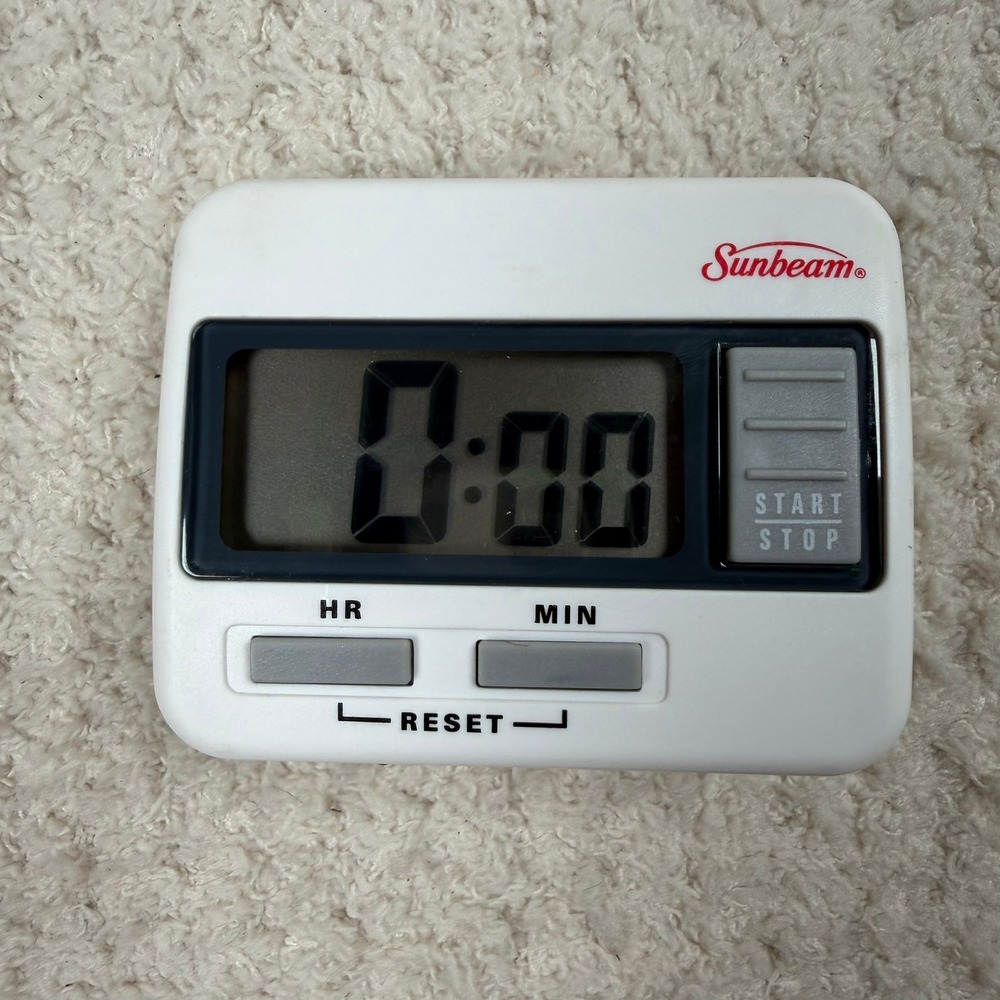 Sunbeam Digital Kitchen Timer White Magnetic Back LCD Display Start Stop Reset